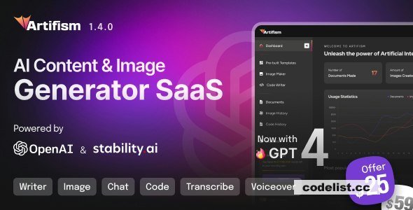 Artifism v5.3.0 - AI Content &amp; Image Generator SaaS - nulled