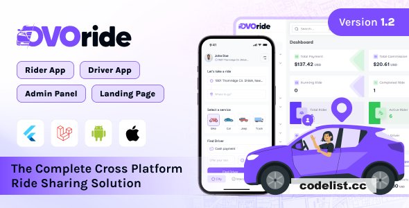 OvoRide v1.5 - Complete Cross Platform Ride Sharing Solution